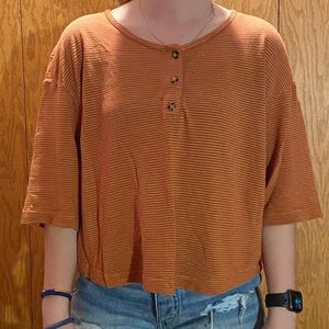 Urban Outfitters Orange Striped Short Sleeve Shirt